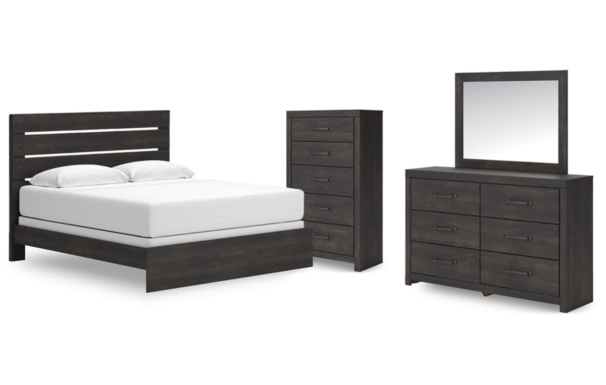 Hollivern King Panel Bed, Dresser, Mirror and Chest
