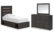 Hollivern Twin Panel Bed with Storage with Mirrored Dresser