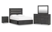 Hollivern Full Panel Bed with Storage with Mirrored Dresser and Nightstand