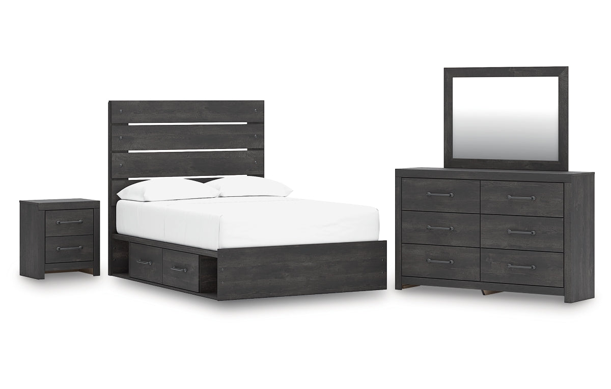 Hollivern Full Panel Bed with Storage, Dresser, Mirror and Nightstand