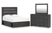 Hollivern Full Panel Bed with Storage with Mirrored Dresser