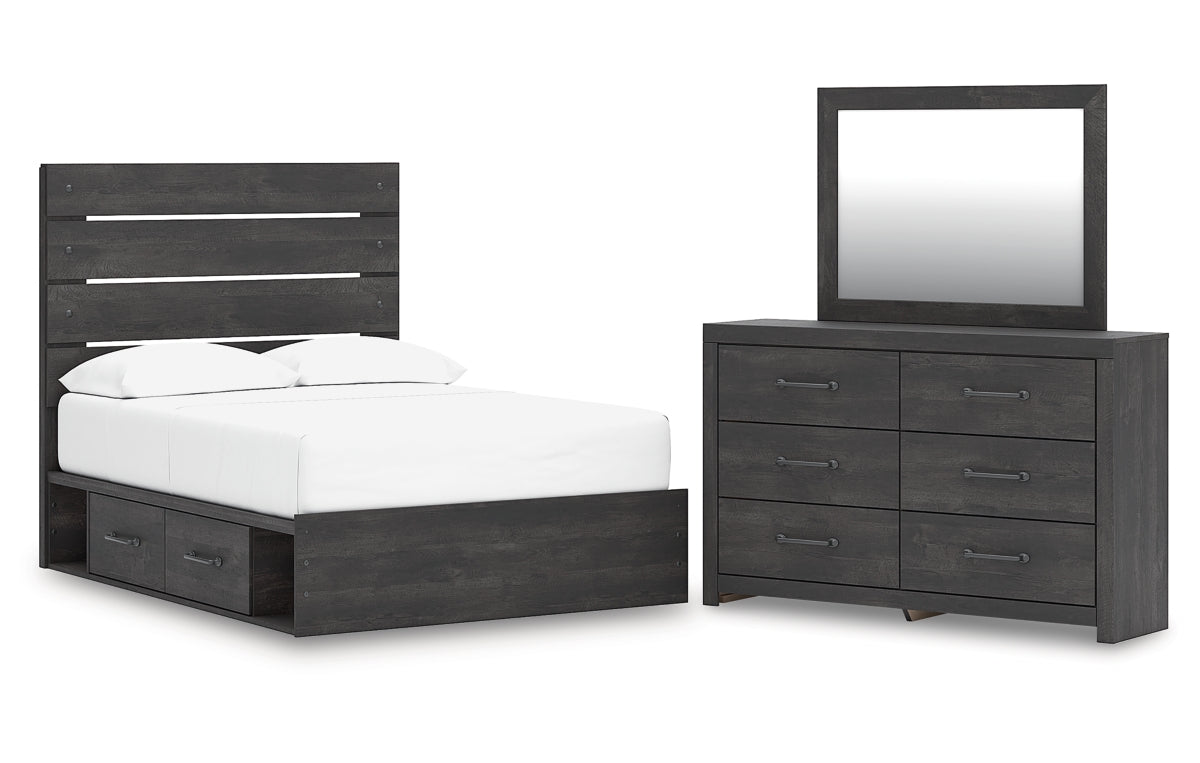 Hollivern Full Panel Bed with Storage, Dresser and Mirror