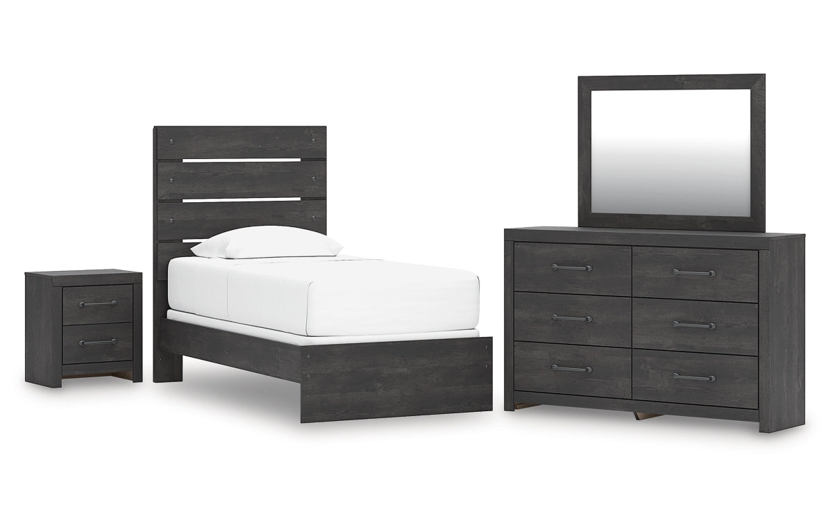 Hollivern Twin Panel Bed with Mirrored Dresser and Nightstand