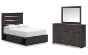 Hollivern Full Panel Bed with Storage with Mirrored Dresser