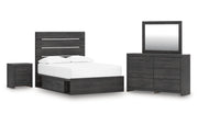 Hollivern Full Panel Bed with Storage with Mirrored Dresser and Nightstand