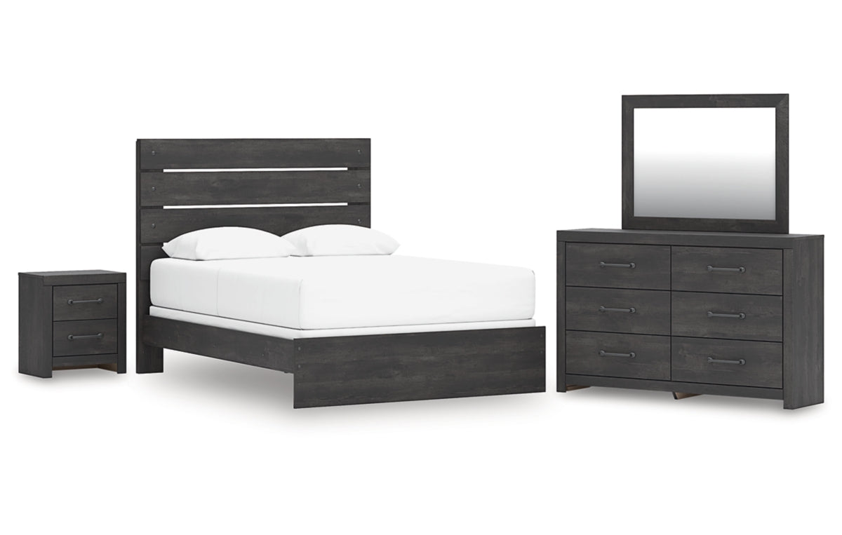 Hollivern Queen Panel Bed with Mirrored Dresser and Nightstand