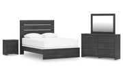 Hollivern Queen Panel Bed with Mirrored Dresser and Nightstand
