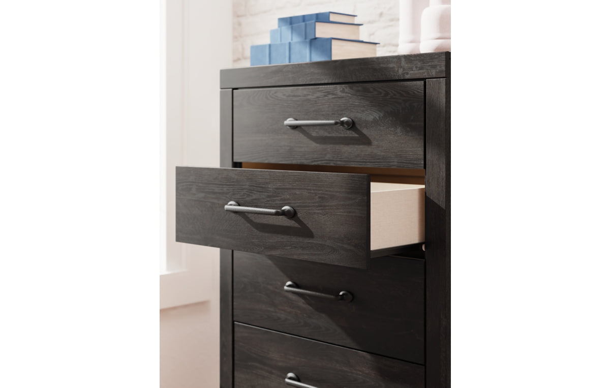Hollivern Full Panel Bed with Storage with Mirrored Dresser, Chest and Nightstand