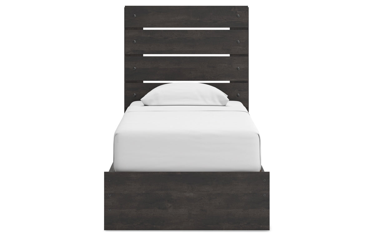 Hollivern Twin Panel Bed with Storage, Dresser, Mirror, Chest and Nightstand