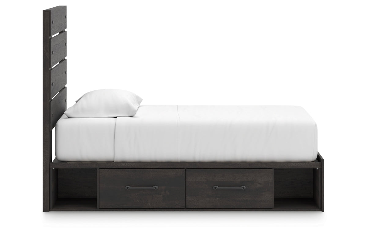 Hollivern Twin Panel Bed with Storage, Dresser, Mirror, Chest and Nightstand