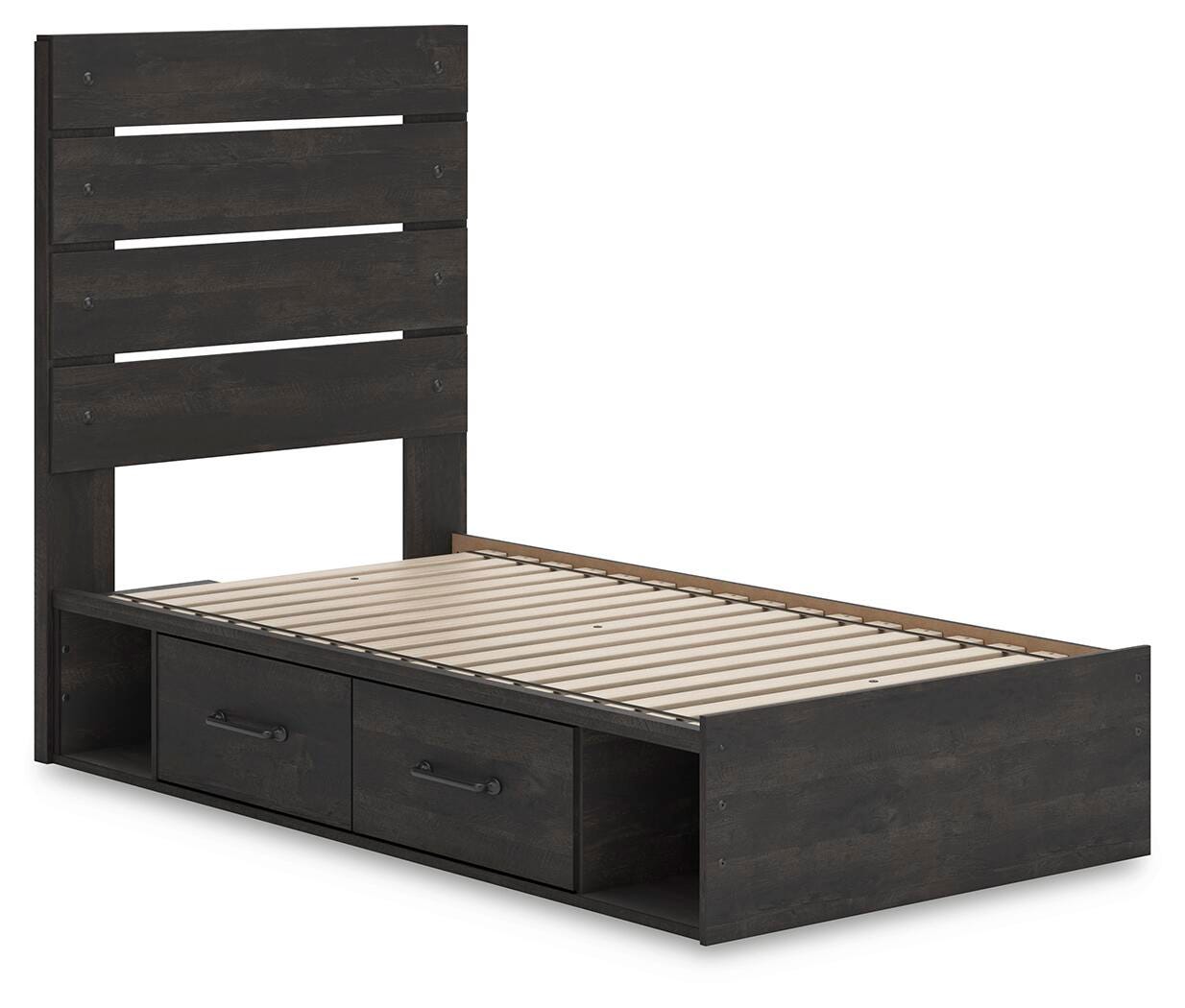 Hollivern Twin Panel Bed with Storage, Dresser, Mirror and Chest