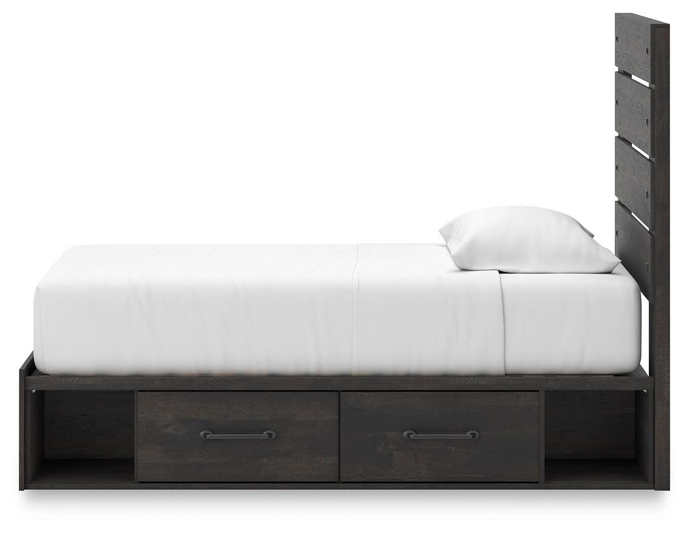 Hollivern Twin Panel Bed with Storage, Dresser, Mirror, Chest and Nightstand