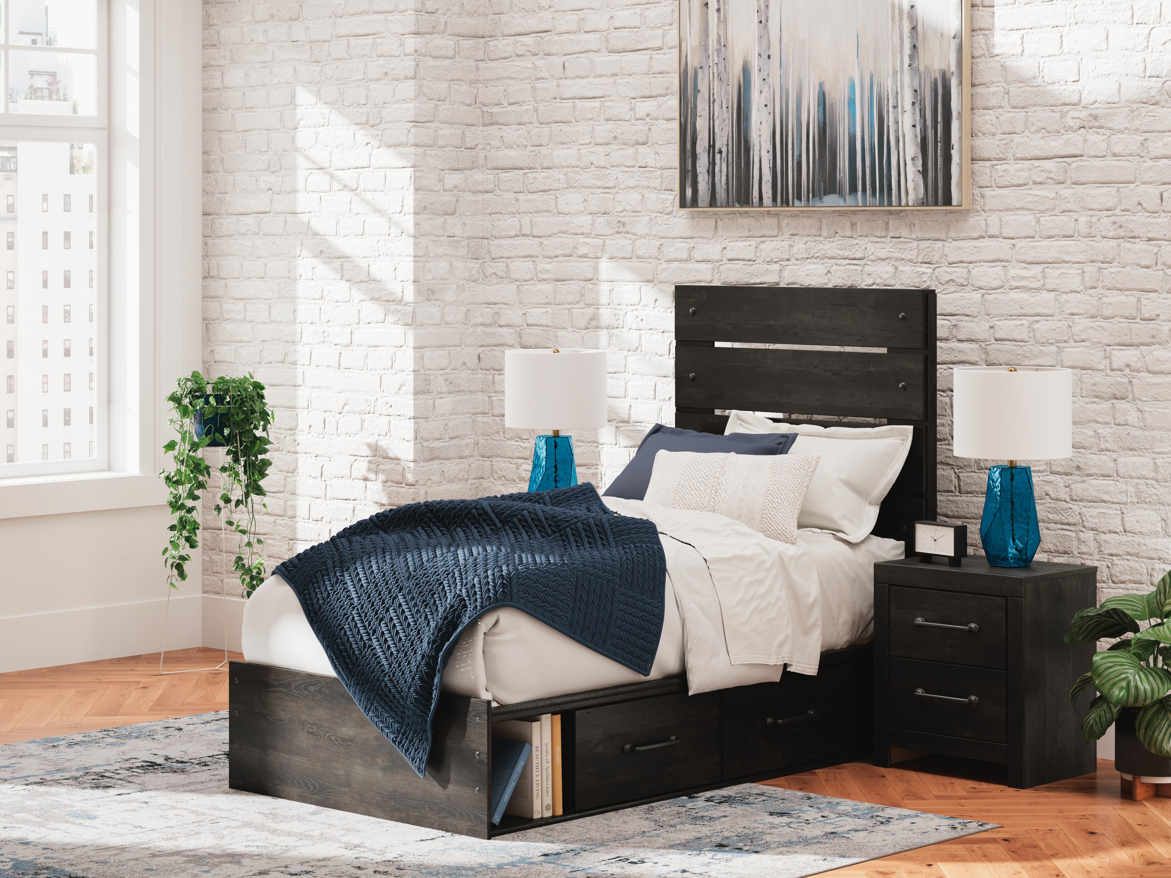 Hollivern Twin Panel Bed with Storage, Dresser, Mirror and Chest