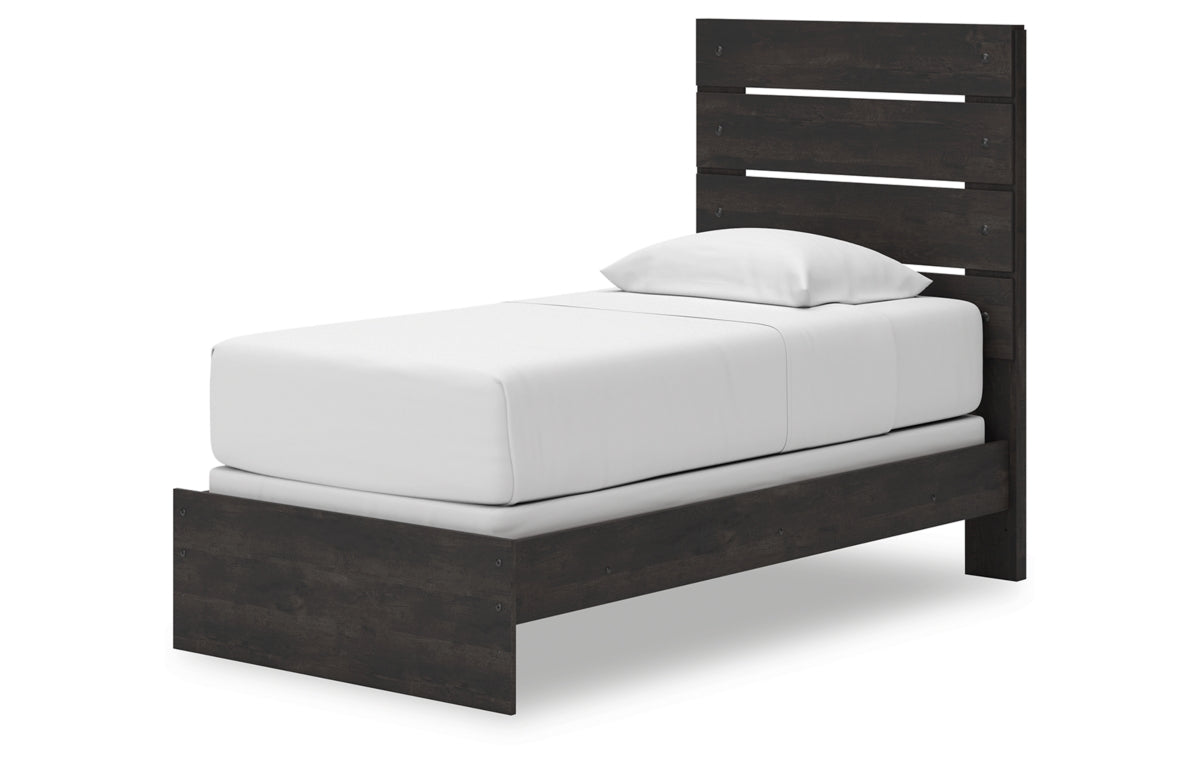 Hollivern Twin Panel Bed with Mirrored Dresser, Chest and Nightstand