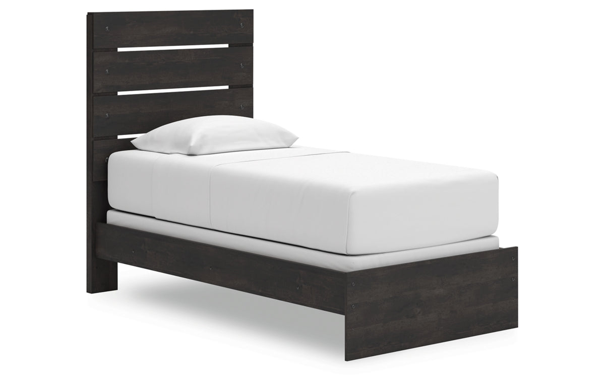 Hollivern Twin Panel Bed with Mirrored Dresser, Chest and Nightstand