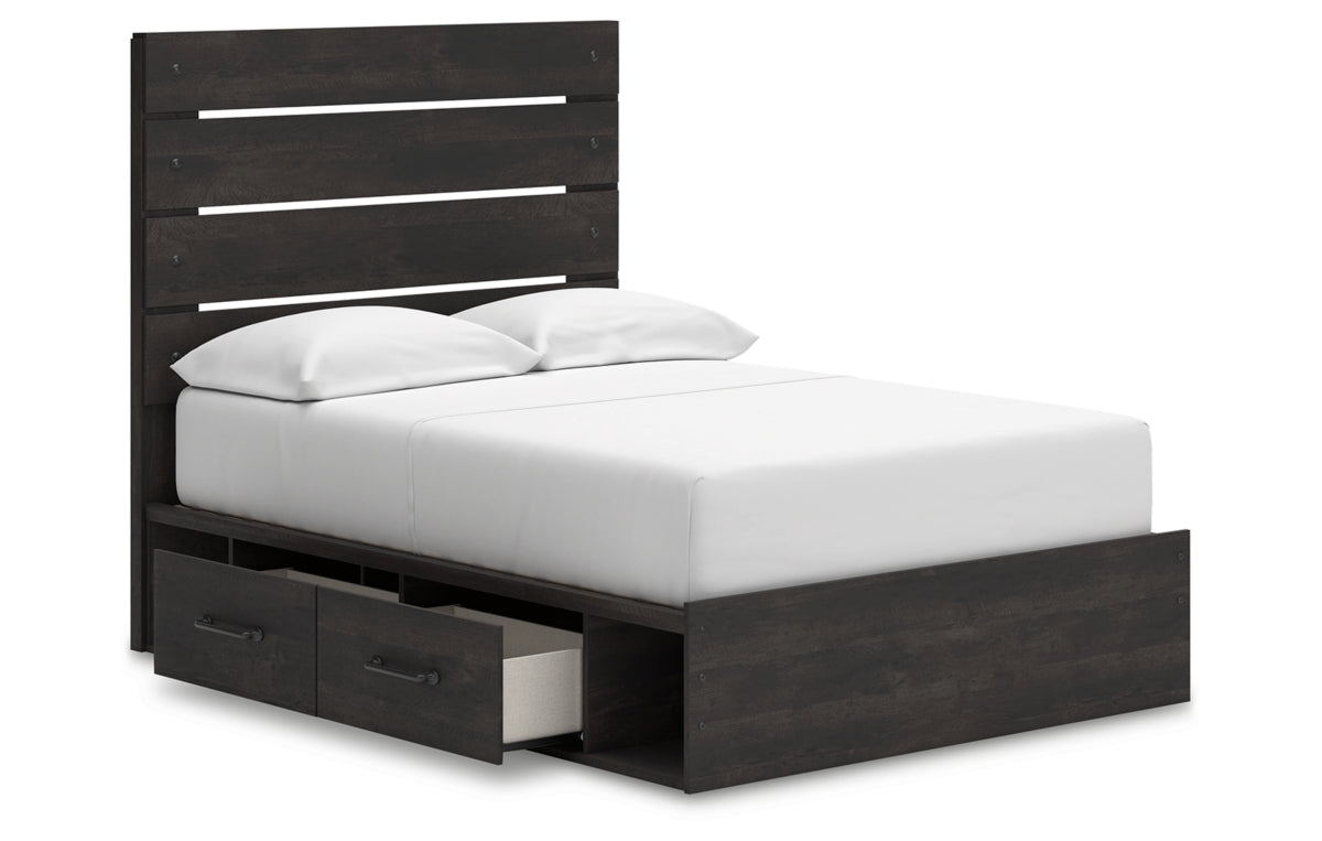 Hollivern Full Panel Bed with Storage with Mirrored Dresser and Nightstand