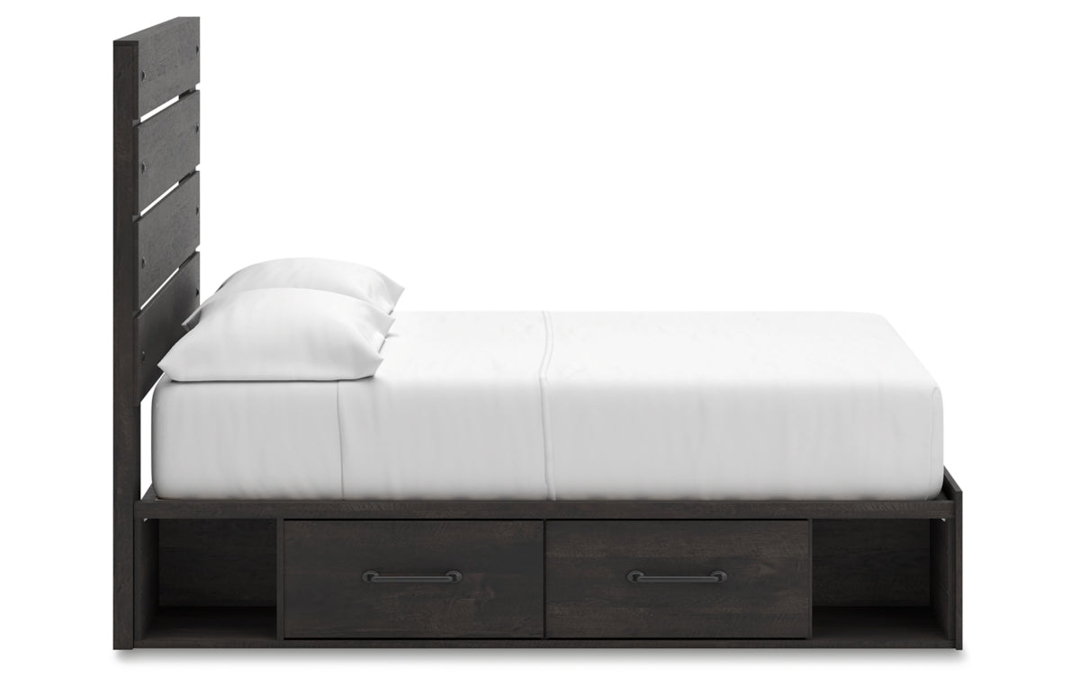 Hollivern Full Panel Bed with Storage with Mirrored Dresser
