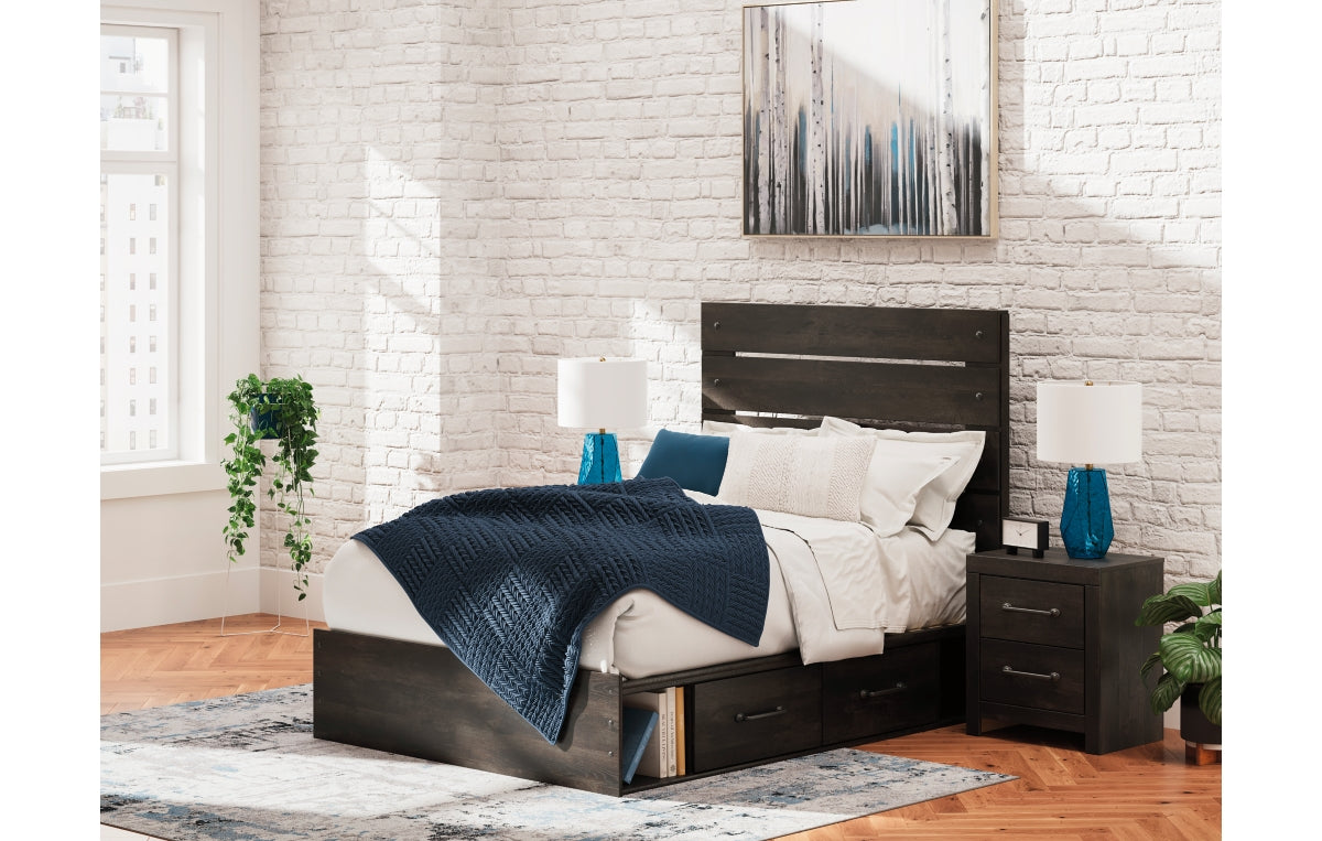 Hollivern Full Panel Bed with Storage with Mirrored Dresser, Chest and Nightstand