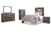 Drystan Twin Panel Headboard with Mirrored Dresser, Chest and Nightstand