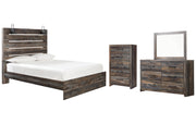 Drystan Queen Panel Bed with Mirrored Dresser and Chest