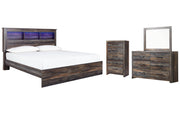 Drystan King Panel Bookcase Bed with Mirrored Dresser and Chest