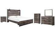 Drystan King Panel Bed with Storage with Mirrored Dresser, Chest and Nightstand