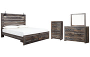 Drystan King Panel Bed with Storage with Mirrored Dresser and Chest