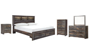 Drystan King Bookcase Bed with 2 Storage Drawers with Mirrored Dresser, Chest and Nightstand