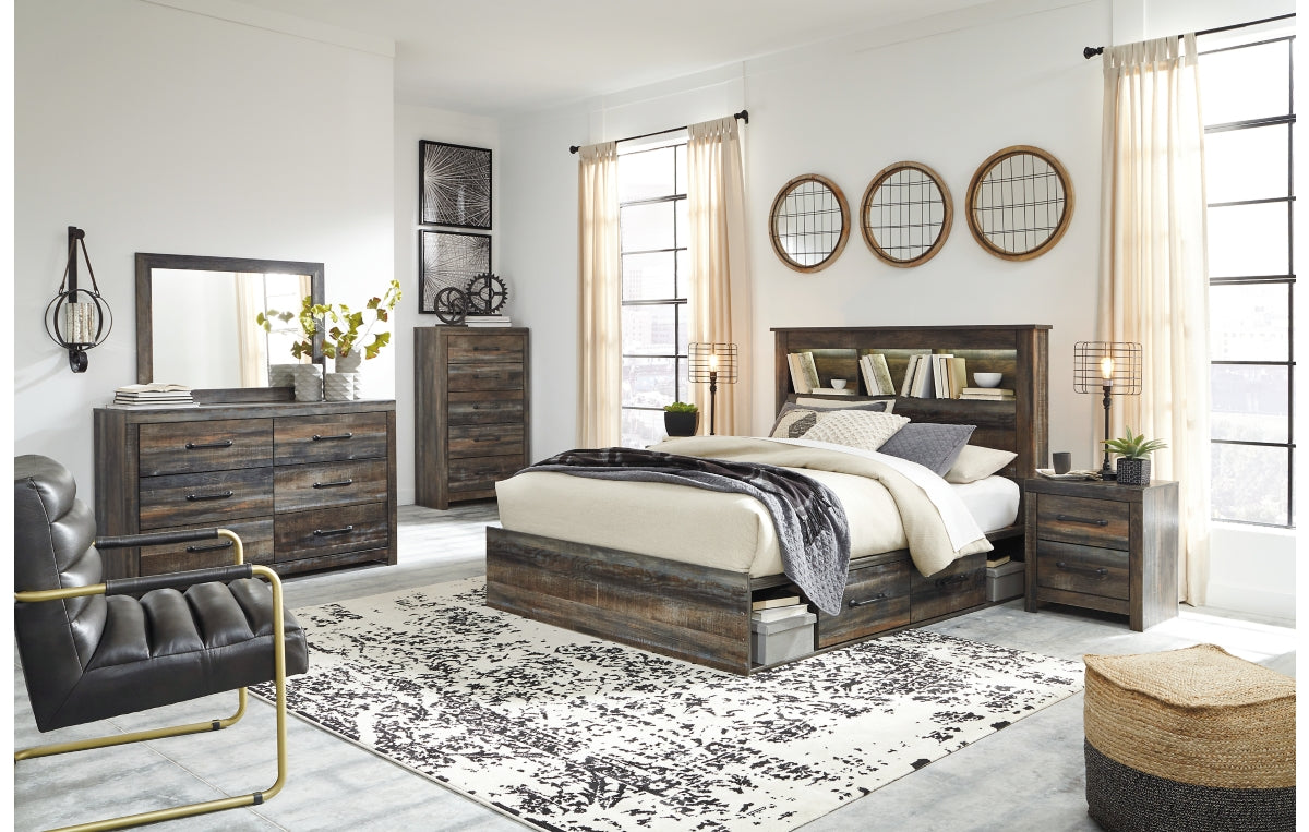 Drystan Queen Bookcase Bed with 4 Storage Drawers