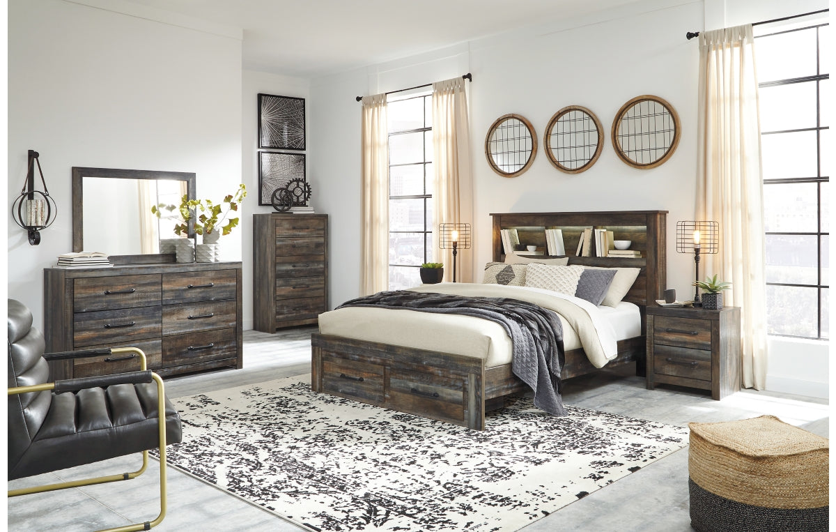 Drystan Queen Bookcase Bed with 2 Storage Drawers