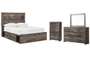 Drystan Full Bookcase Bed with 2 Storage Drawers with Mirrored Dresser and Chest