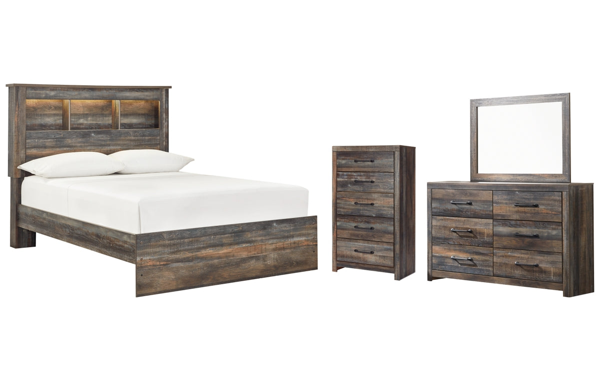 Drystan Full Bookcase Bed with Mirrored Dresser and Chest