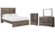 Drystan Full Bookcase Bed with Mirrored Dresser and Chest
