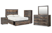 Drystan Full Bookcase Bed with 2 Storage Drawers with Mirrored Dresser, Chest and Nightstand