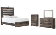Drystan Full Panel Bed with Mirrored Dresser and Chest