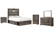 Drystan Full Panel Bed with 2 Storage Drawers with Mirrored Dresser, Chest and Nightstand