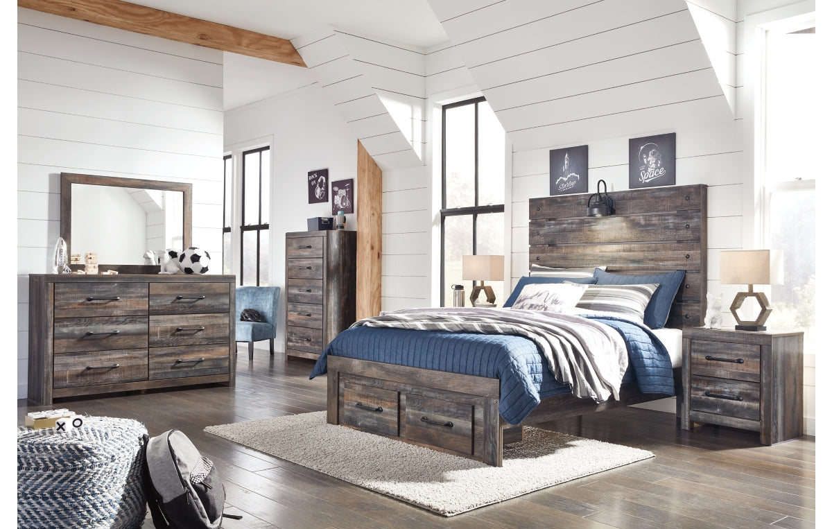 Drystan Full Panel Bed with 2 Storage Drawers