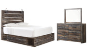 Drystan Twin Panel Bed with 2 Storage Drawers with Mirrored Dresser