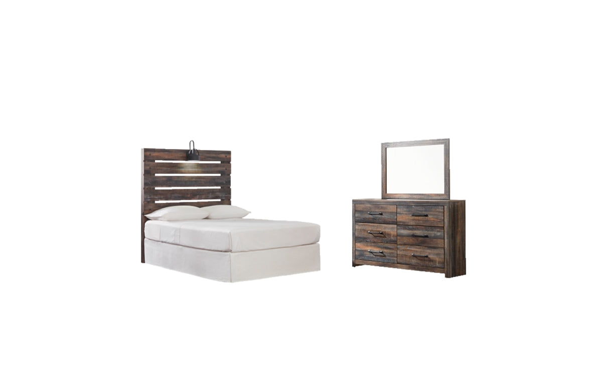 Drystan Twin Panel Headboard with Mirrored Dresser