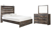 Drystan Queen Panel Bed with Mirrored Dresser