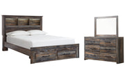 Drystan Queen Bookcase Bed with 2 Storage Drawers with Mirrored Dresser