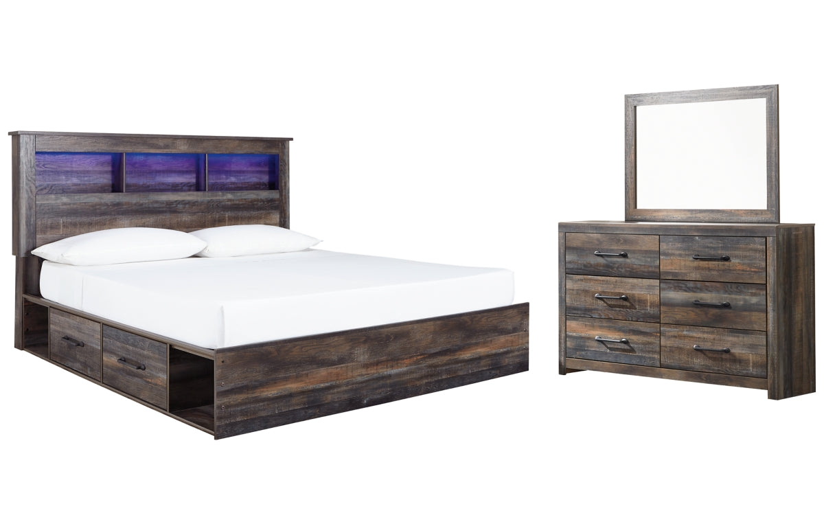 Drystan King Bookcase Bed with 2 Storage Drawers with Mirrored Dresser