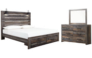 Drystan King Panel Bed with Storage with Mirrored Dresser