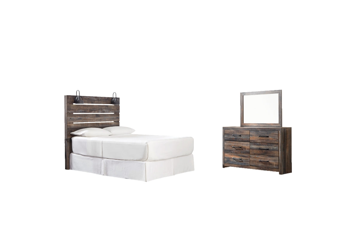 Drystan Queen Panel Headboard with Mirrored Dresser