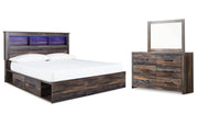 Drystan King Bookcase Bed with 4 Storage Drawers with Mirrored Dresser