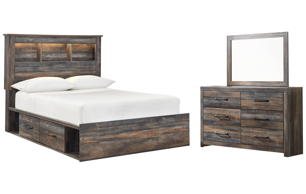Drystan Full Bookcase Bed with 2 Storage Drawers with Mirrored Dresser