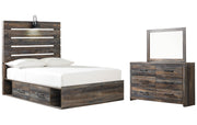 Drystan Full Panel Bed with 2 Storage Drawers with Mirrored Dresser