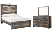 Drystan Full Panel Bed with 2 Storage Drawers with Mirrored Dresser