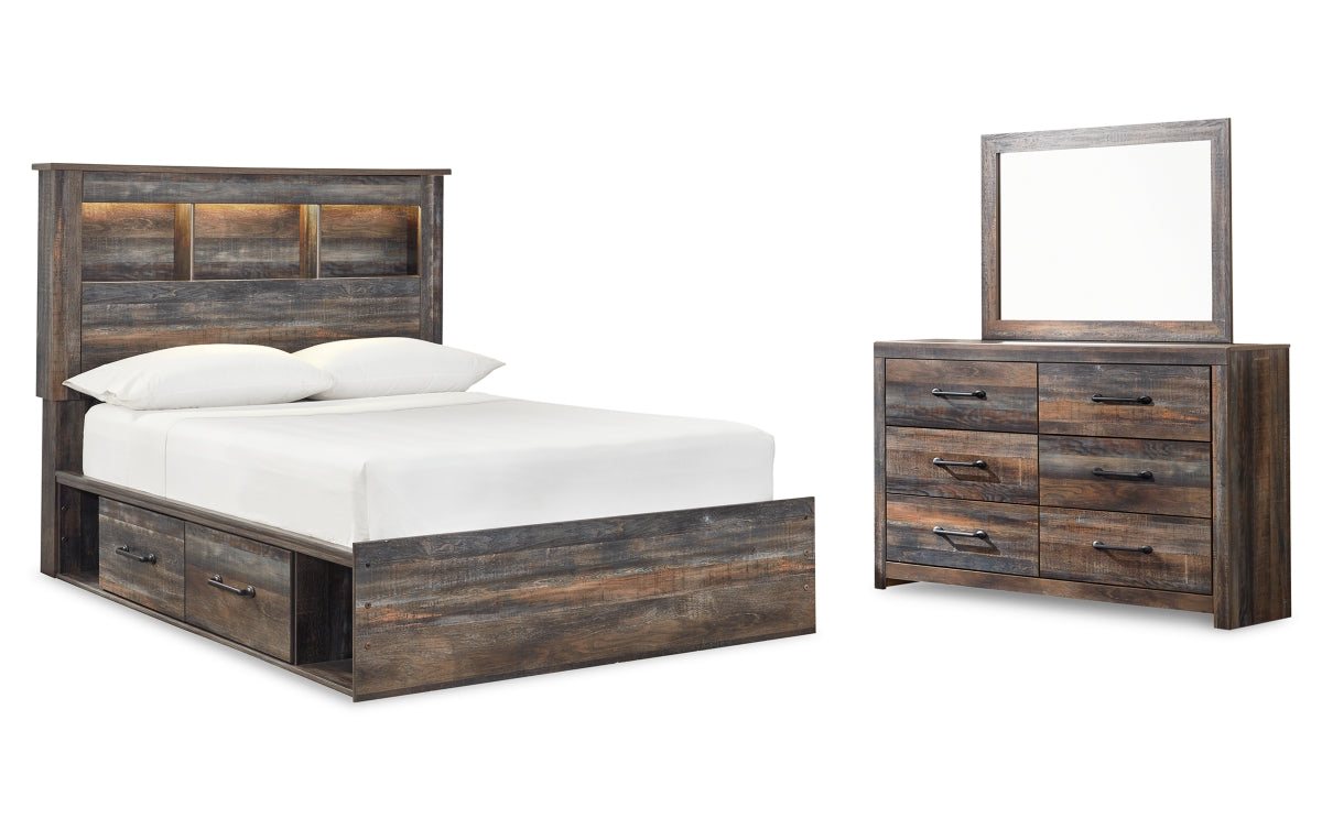 Drystan Full Bookcase Bed with 4 Storage Drawers with Mirrored Dresser