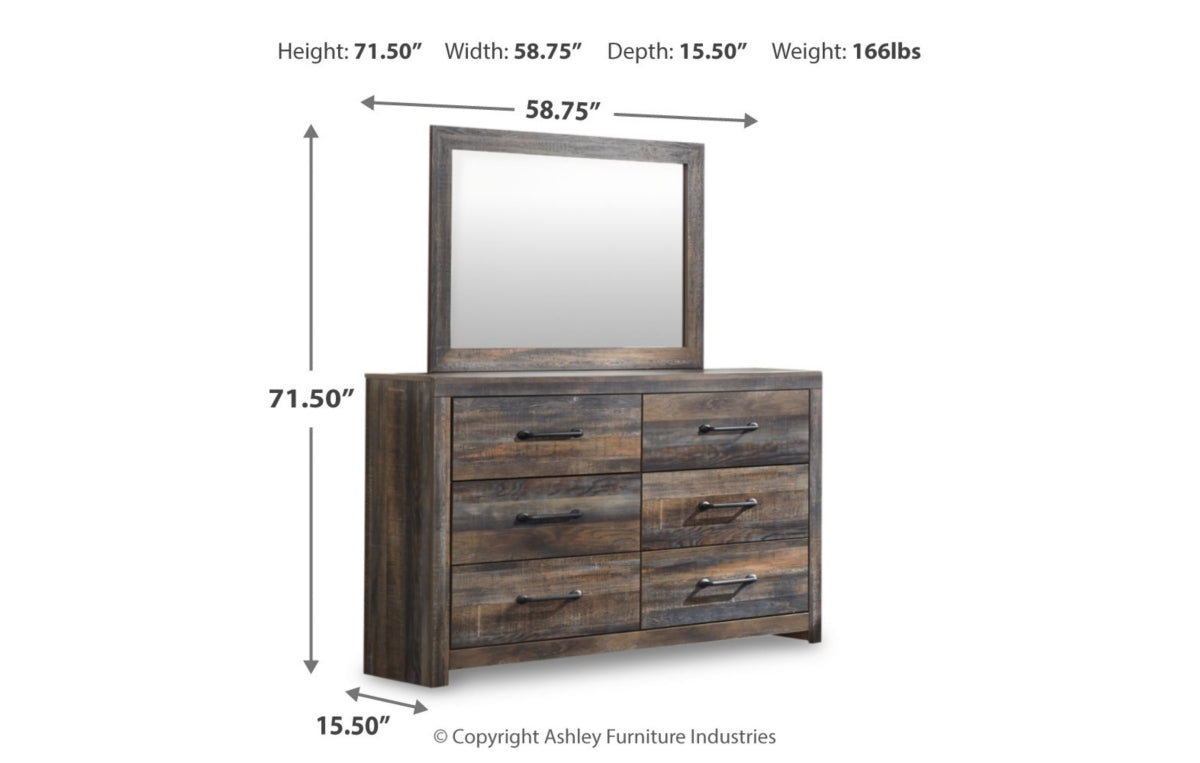 Drystan Full Bookcase Bed with 4 Storage Drawers with Mirrored Dresser, Chest and Nightstand